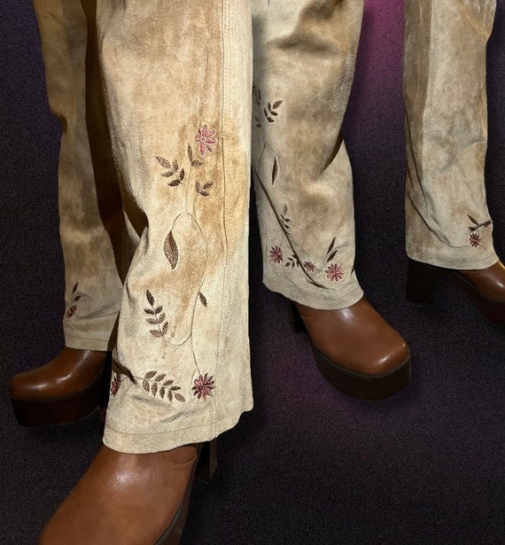 Vintage Embroidered Genuine Leather Suede Pants - image 1