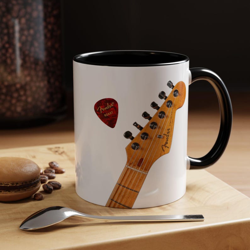 Vintage Stratocaster guitar coffee mug for hard to buy for man for blues musician collectible guitar mugs last minute gift for cool dad image 5