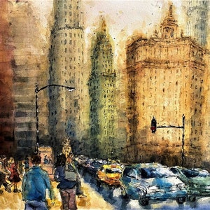 Chicago Wacker Drive, Original Art Print Giclée Watercolor Painting Chicago cityscape Michigan Ave Mag Mile fall Loop Christmas gift décor