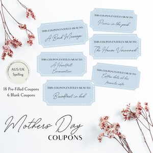 Mothers Day Coupons | Australian/UK Spelling Mum | Mothers Day Vouchers | Vouchers for Mom | Coupons for Mom | Mothers Day Gift Voucher