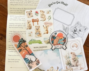 Bush Buddies Mail Club - January - Happy Mail for kids, snail mail, pen pal letter, Aussie Animal, collectibles, stickers, fact cards, craft
