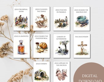 Easter Story Cards Kids | Holy Week Study Cards | Printable Easter Story | Easter Advent | Easter Scripture Cards | Holy Week Printable