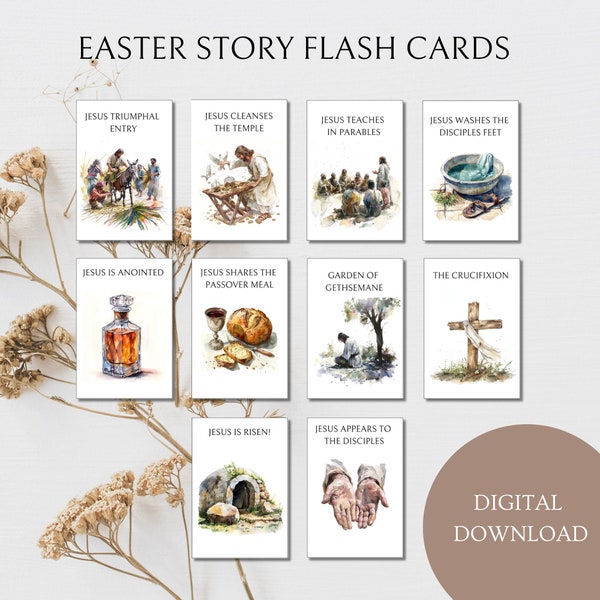 Easter Story Cards Kids | Holy Week Study Cards | Printable Easter Story | Easter Advent | Easter Scripture Cards | Holy Week Printable