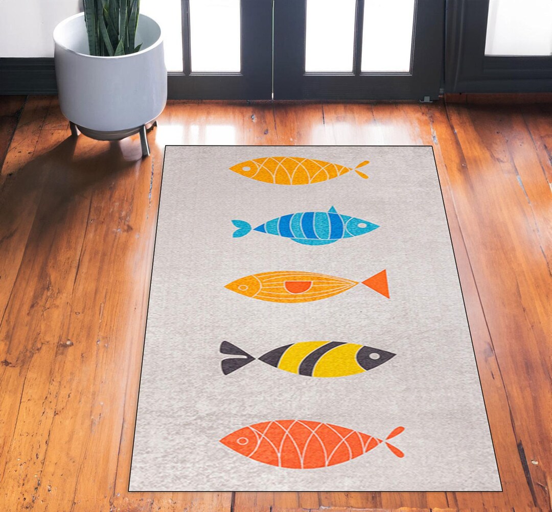 Throw Rug Fish Fish Rug, Animal Rug, Fishes Rug, Fish Pattern Rug, Art Rug, Themed Rug ...
