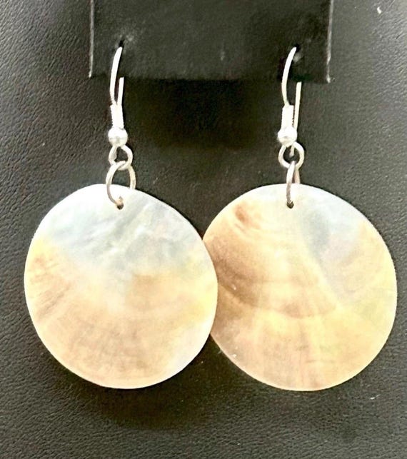 Natural  Abalone Shell Dangle Drop Hook Earrings … - image 1