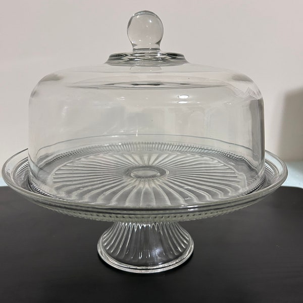 Vintage 12" Pedestal Pie Plate with Large Glass Dome