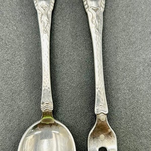 Vintage KRISTIAN HESTENES Norway Silver 830 IBIS Pattern 4.25&quot; Spoon and Cocktail Fork.