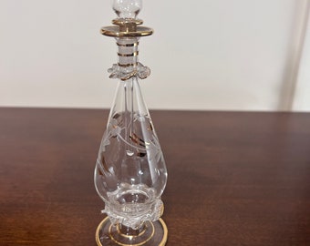 Bouteille de parfum vintage en verre décorée d'or avec bouchon/dabber 7" excellent état