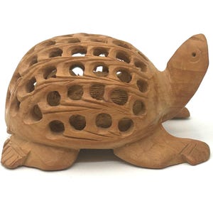 Hand Carved Jali Wooden Lucky Turtle With Baby Inside