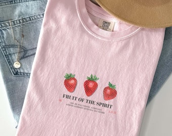 Fruit Of The Spirit Christian Shirt, Bible Verse Comfort Color Shirt, Strawberry Shirt, Vintage Graphic Fruit Shirt