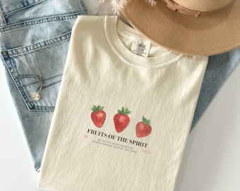The Fruit Of The Spirit Christian Shirt, Bible Verse Comfort Color Shirt, Strawberry Shirt, Vintage Graphic Fruit Shirt