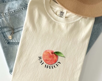 Speech Therapy Fruit Shirt, Just Speechy Shirt, Graphic Peach Tee for Speech and Language Pathologist, SLP Shirt, Gift for SLPs, SLPA Shirt