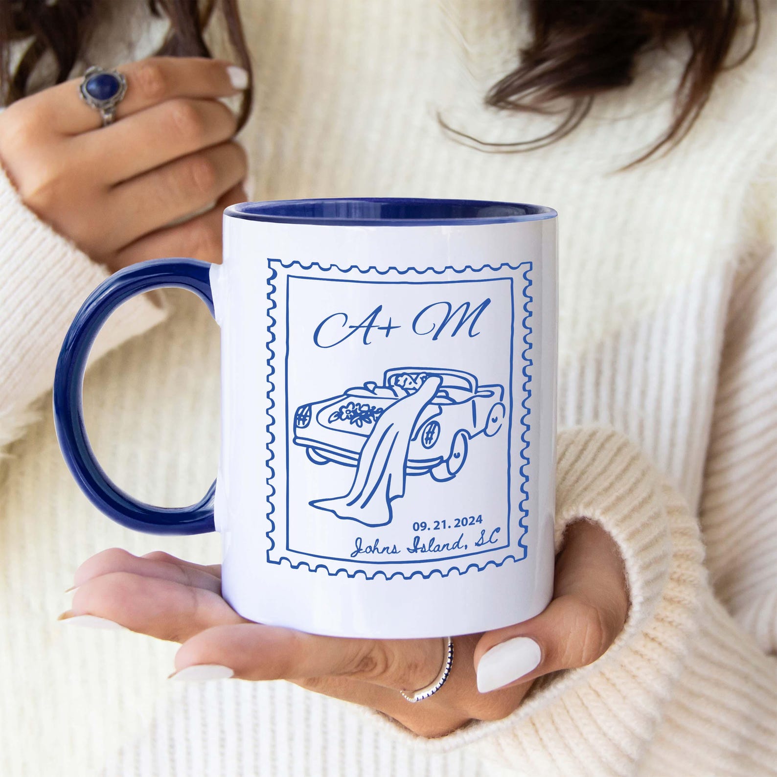 Personalized Wedding Mug, Custom Name Initial Coffee Cup, Elegant Gift for Newlywed Couple, Bridal Party Favor, wedding keepsake - 15oz Mug, Accent Pink
