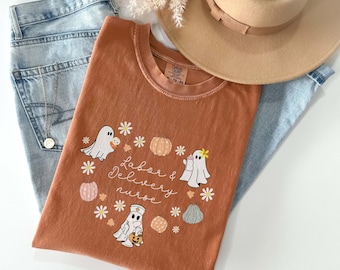 Labor and Delivery Nurse Halloween Shirt, Halloween Nurse Shirt, L and D Nurse Group Cute Ghost Fall Group Tee