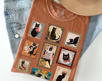 Spooky Black Cat Vintage Halloween Shirt, Retro Halloween Shirt, Fall Apparel, Spooky Season Pumpkin Tee, Vintage 90s Retro Black Cat Tshirt