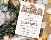 Spanish Invite, Gingerbread Invite, Brown, Casa de Galleta, Holiday Celebration, Editable Template, Canva, Instant Download