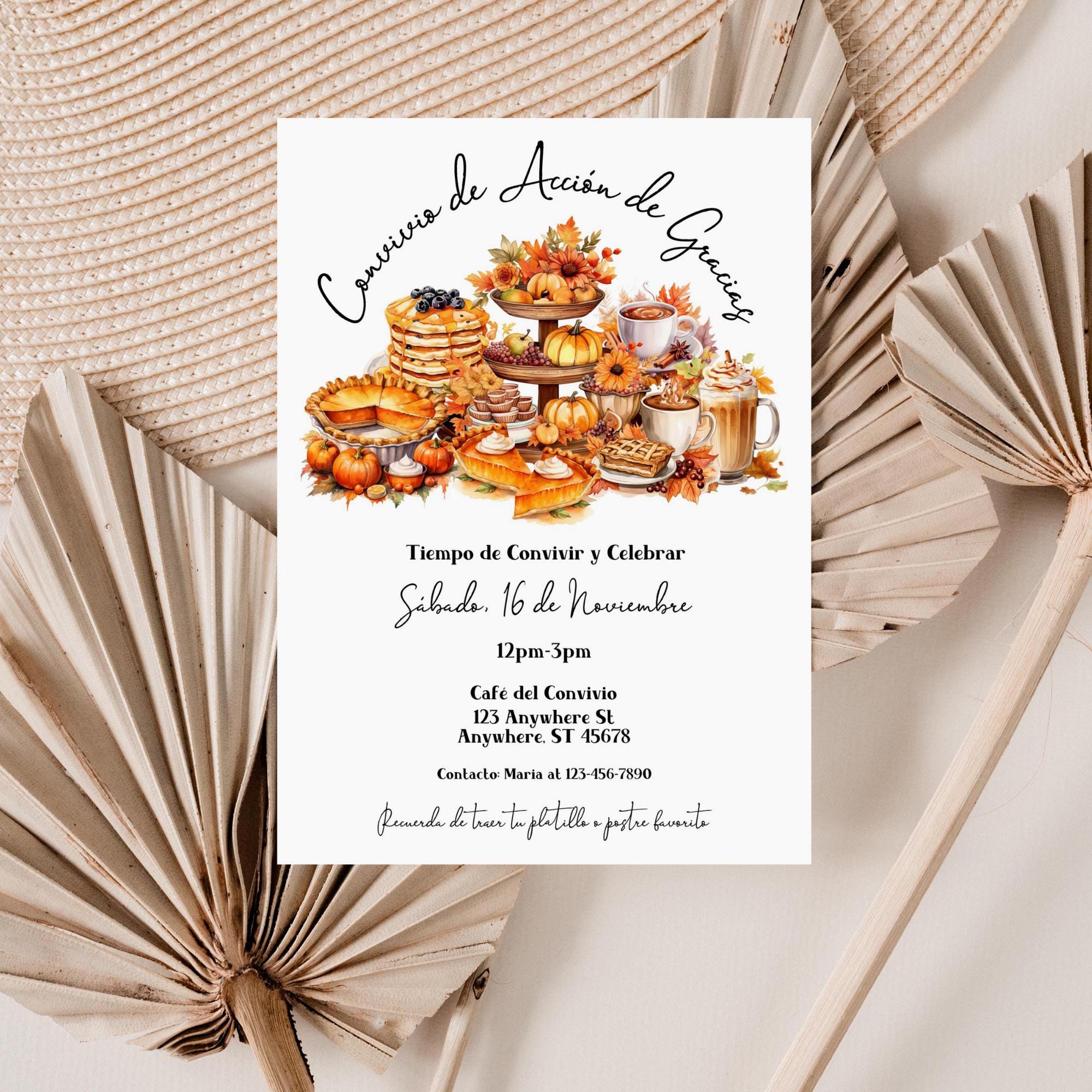 Spanish Thanksgiving Potluck Invitation, Convivio de Acción de Gracias, Friendsgiving Potluck, Thanksgiving Party Invitation, BD1036