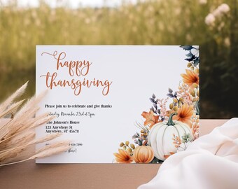 7x5 Editable Thanksgiving Dinner Invitation, Let's Celebrate and Give Thanks, Thanksgiving Dinner, Thanksgiving Party, Friendsgiving, BD1029
