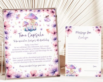 Editable Fairy Time Capsule & Matching Note Card, Printable Fairy Card, Fairy First Birthday, Fairy First Birthday Time Capsule, BD2059