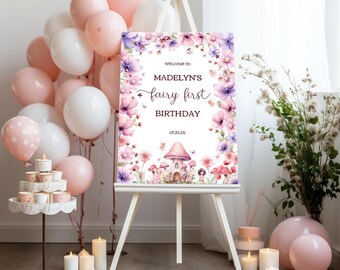 Editable Wildflower Fairy Welcome Sign, Fairy Welcome Sign, Birthday Welcome Sign, Fairy Theme Party, Fairy Birthday, 1st Birthday, BD2053