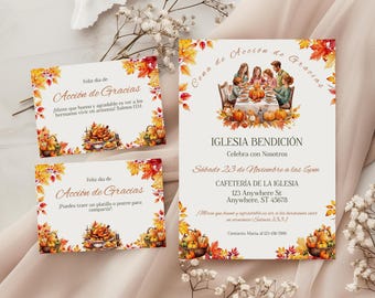 Spanish Religious Thanksgiving Dinner Invitation, Let&#39;s Gather Invitation, Friendsgiving Invitation, Editable Thanksgiving Invite, BD1022