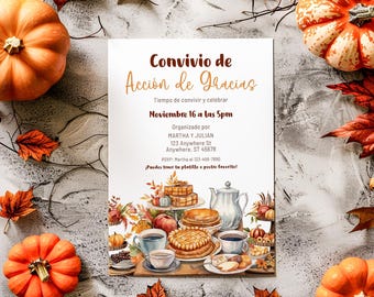 Spanish Friendsgiving Potluck Invitation, Convivio de Acción de Gracias, Thanksgiving Dinner, Thanksgiving Party Invitation, BD1028