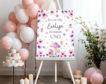 Spanish Editable Fairy Welcome Sign, Purple Fairy Welcome Sign, Birthday Welcome Sign, Fairy Theme Party, Fairy Bday, 1st Birthday, BD2060