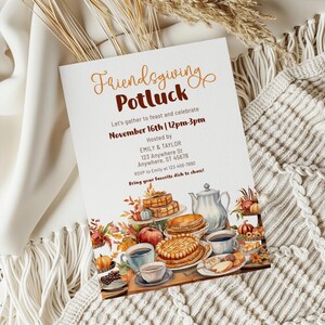 Friendsgiving Potluck Invitation, Thanksgiving Dinner, Thanksgiving Party Invitation, Friendsgiving Invitation, Editable, Brunch, BD1027