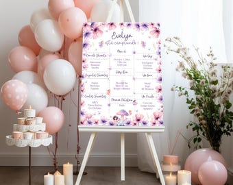 Spanish Fairy First Birthday Milestone Sign, Purple Fairy Birthday, Party Poster, Editable Milestone Template, Girl Fairy Birthday, BD2060