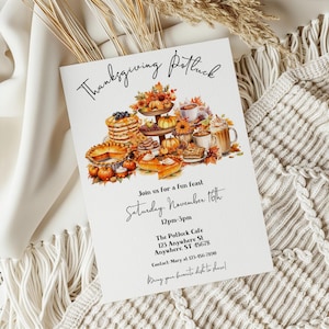 Editable Thanksgiving Potluck Invitation, Friendsgiving Potluck, Thanksgiving Party Invitation, Thanksgiving Brunch, BD1035