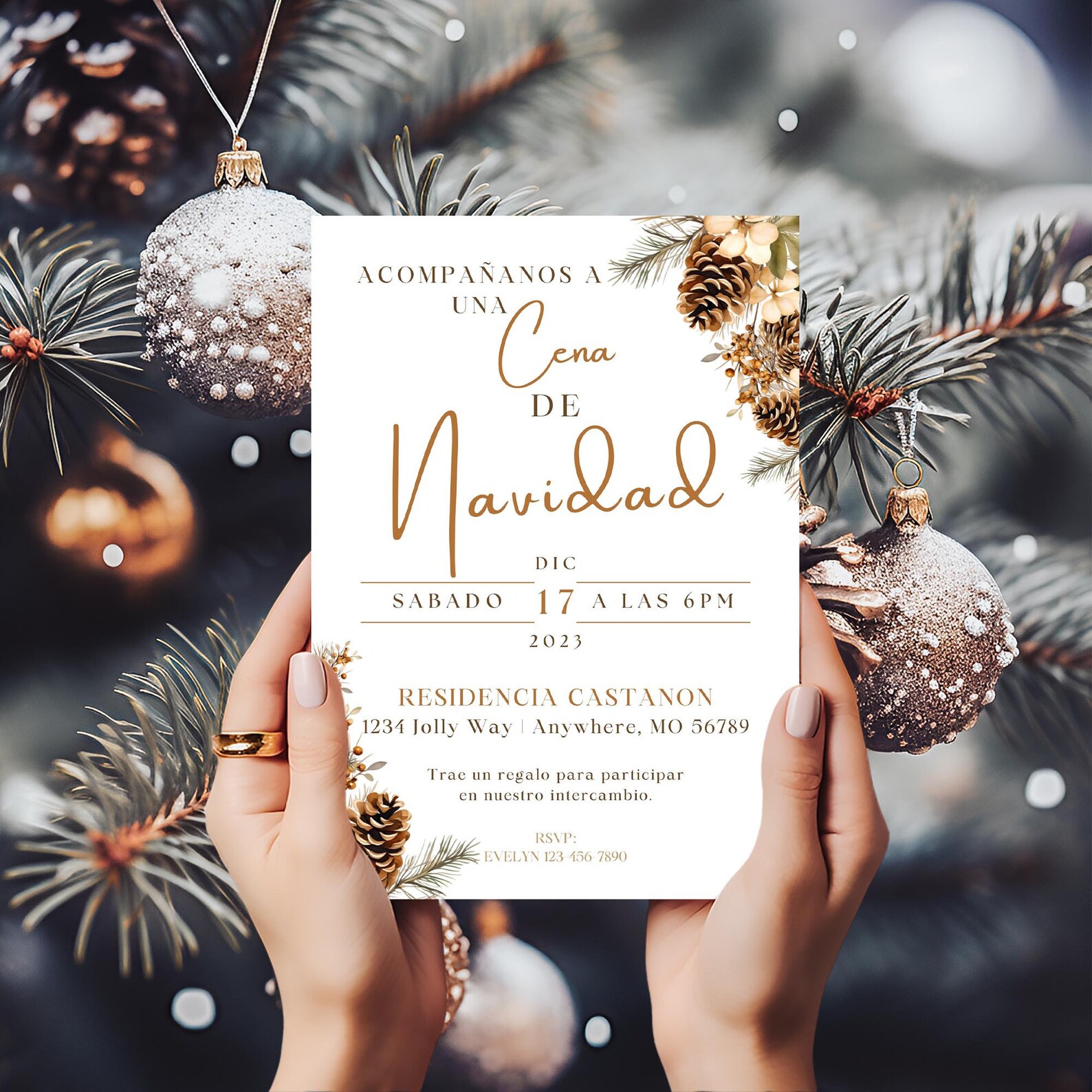 Invitación Navideña Spanish, Minimal Christmas Invite, Cena De Navidad ...