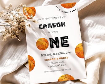 Boy First Basketball Birthday Invite, Rookie Year Invite, Basketball Invitation, Boy 1st Birthday Invite, Sports Birthday, BD2055