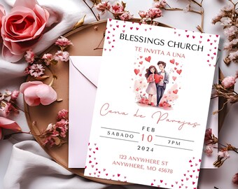 Invitacion de San Valentin, Dia del amor, Religious Invitation, Spanish Invite, Church Invite, Romantic Dinner Invite, Couple Dinner Invite