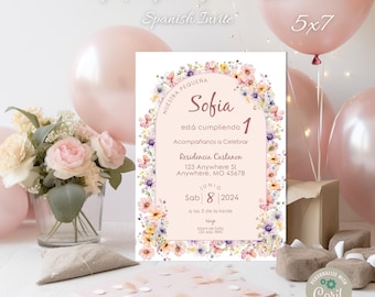 Spanish Wildflower 1st Birthday Invitation, 1st Birthday Invitation Girl, Spring Birthday, Pink Wildflower, Pink Floral Invite, BD2040