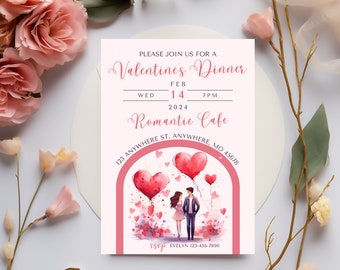 Valentines Day Dinner Invite, Valentines Party, Couple Valentine, Valentines Day Invite, Cute Couple Dinner, Canva Template, Editable