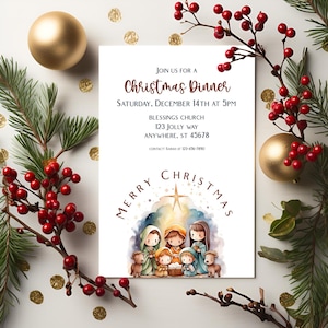 Editable Nativity Christmas Invitation, Religious Invite, Church Christmas Dinner, Christmas Invitation, Christian Christmas, BD4041