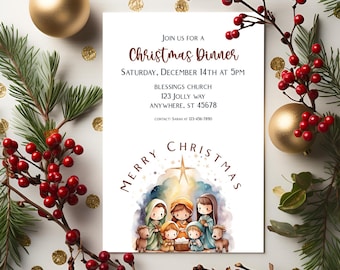 Editable Nativity Christmas Invitation, Religious Invite, Church Christmas Dinner, Christmas Invitation, Christian Christmas, BD4041