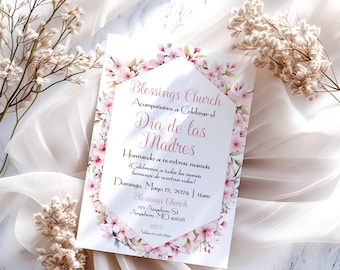 Spanish Mother's Day Floral Invitation, Mother's Day Brunch, Church Brunch Invitation, Floral Invitation, Mother's Day Celebration, BD1020