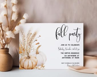 7x5 Editable Fall Party Invitation, Boho Fall Party Invite, Fall Harvest, Let's Gather Invite, Thanksgiving Dinner, Friendsgiving, BD1031