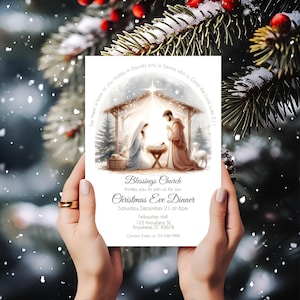 Faire-part de Noël modifiable pour la Nativité, Noël chrétien, dîner religieux, faire-part religieux, carte de Noël biblique, dîner de Noël, BD4059