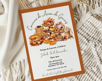 Spanish Thanksgiving Potluck Invitation, Friendsgiving Potluck, Thanksgiving Dinner, Thanksgiving Party Invitation, Potluck Party,  BD1038