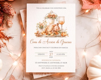 Spanish Thanksgiving Dinner Invitation, Cena de Acción de Gracias, Thanksgiving Dinner, Let's Gather to Celebrate Invitation, BD1054