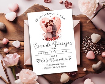 Minimal Valentines Day Spanish Invite, Dinner Invite, Romantic Couple Dinner, Valentines Party, Invitacion de Dia del amor, Canva, Editable