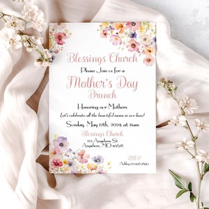 Mother&#39;s Day Wildflower Invitation, Mother&#39;s Day Brunch Invitation, Church Brunch Invite, Mother&#39;s Day Brunch, Mother&#39;s Day, BD1017