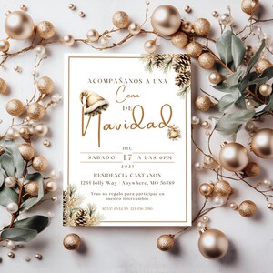 Convite para jantar de Natal em espanhol, convite para festa de Natal, convite para festa de fim de ano, jantar de véspera de Natal, feriado latino, BD4028