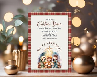 Editable Nativity Christmas Invitation, Church Christmas Dinner, Christmas Invitation, Christian Christmas, Religious Invite, BD4049