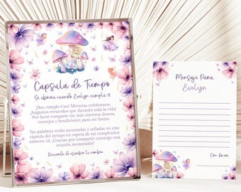 Editable Spanish Fairy Time Capsule & Matching Note Card, Printable Fairy Card, Fairy First Birthday, Fairy Birthday Time Capsule, BD2060