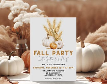 Editable Fall Party Invitation, Boho Fall Party Invite, Fall Harvest, Let's Gather Invite, Thanksgiving Dinner, Friendsgiving, BD1033