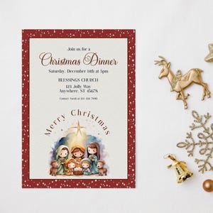 Editable Nativity Christmas Invitation, Christmas Invitation, Church Christmas Dinner, Christian Christmas, Religious Invite, BD4047
