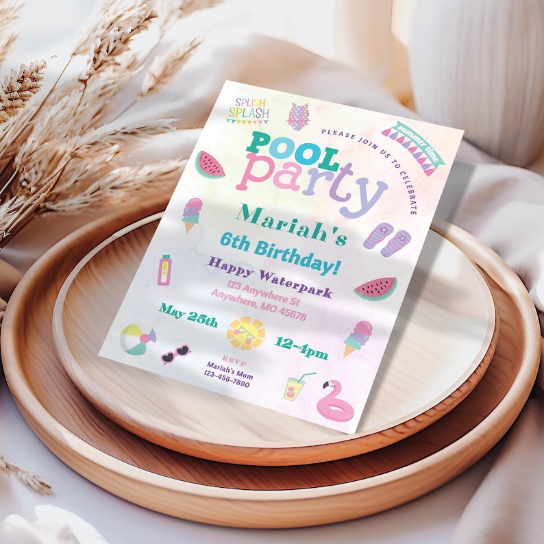 6th Birthday Pool Party Invitation, Printable Invitation, Swim Party ...